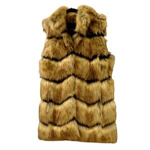 DONNA SALYER'S FABULOUS FURS~CHINCHILLA~ STRIPED MID-THIGH FAUX FUR VEST SZ MED